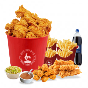 6 Pcs Chicken, 6 Hot Wings, 6 Crispy Strips, 4 Fries, any 2 Large Sides, 1.5L Drink