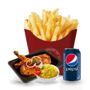 1⁄4 Peri Peri Chicken with Rice or Fries & Drink or Side
