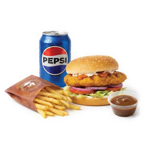 Peri Peri Chicken Burger, Fries, Drink or Side