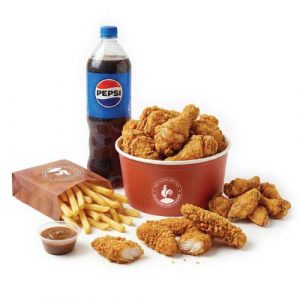 6 Pcs Chicken, 6 Hot Wings, 6 Crispy Strips, 4 Fries, Any 2 Large Sides, 1.5L Drink