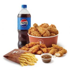 10 Pcs Chicken, 6 Hot Wings, 6 Crispy Strips, 4 Fries, Any 2 Large Sides, 1.5L Drink