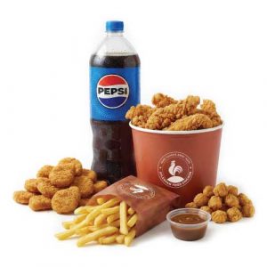 20 Pcs Crispy Strips, Reg Nuggets, Reg Popcorn, 4 Reg Fries, Any 2 Large Sides, 1.5L Drink